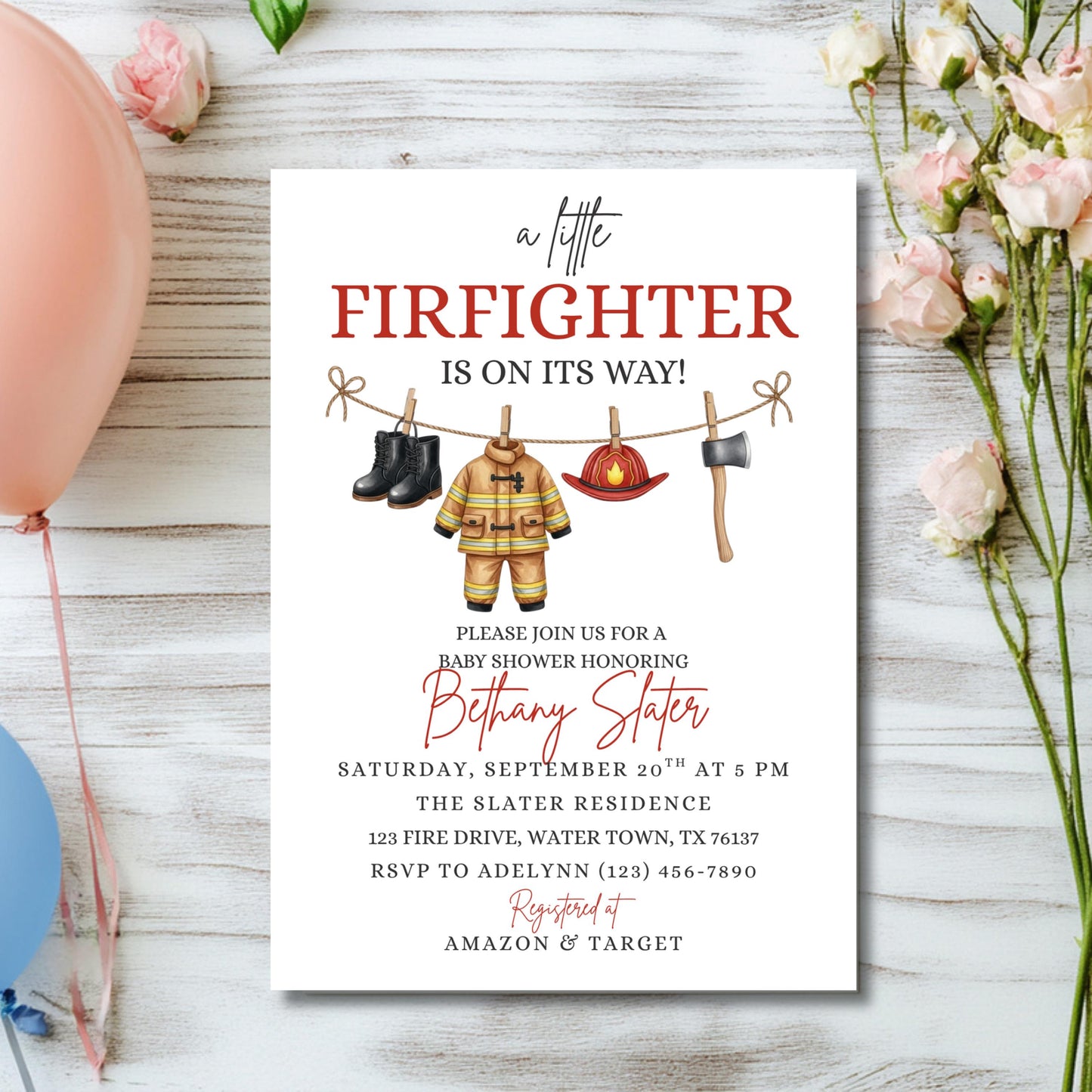 A Little Firefighter Baby Shower Invitation Fire Truck Baby Shower Fireman Invite Gender Neutral Invite Boy Baby Shower Girl Baby Shower