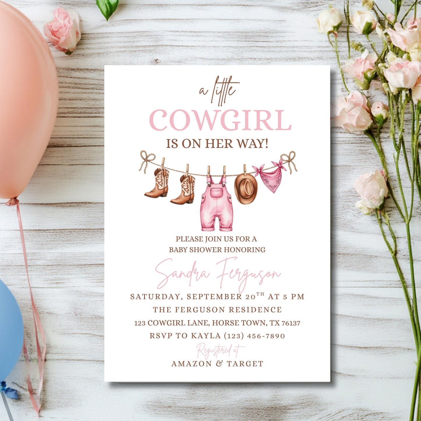 Pink Cowgirl Baby Shower Invitation Template Baby Shower Invite A Little Cowgirl is on the Way Invite Western Baby Shower Girl Baby Shower