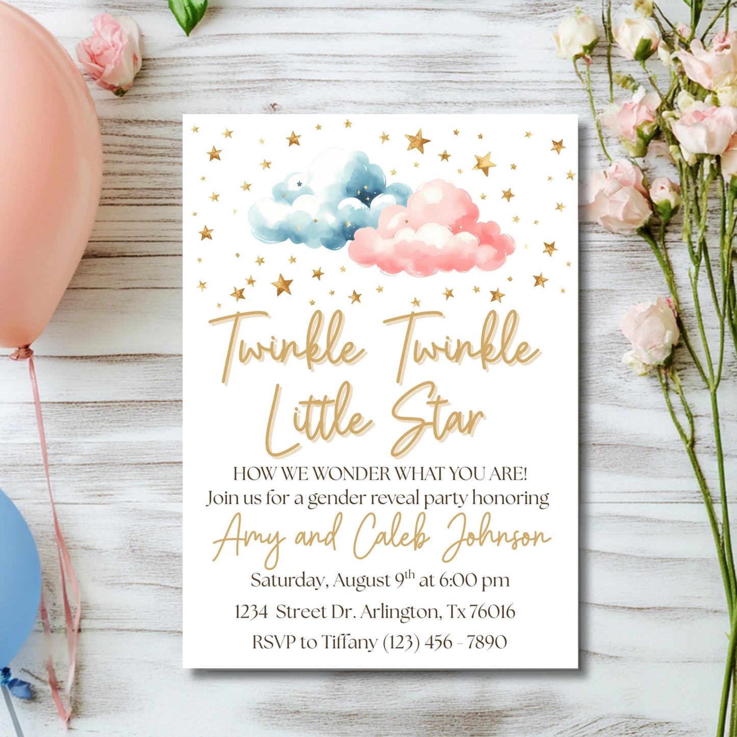 Twinkle Twinkle Little Star Gender Reveal Invitation Editable Gender Reveal Invite Boy or Girl Party Template Instant Download Printable