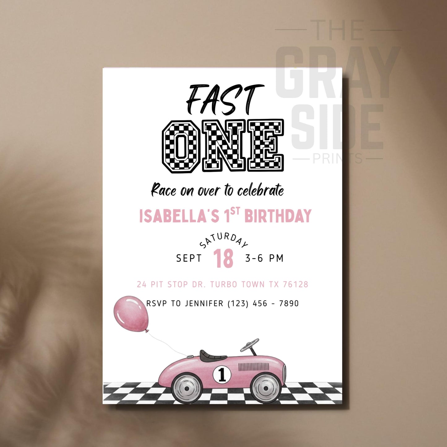 Fast One Birthday Invitation Race Car Birthday Invite Girl 1st Birthday Pink Birthday Invitation Editable Template Girls First Birthday