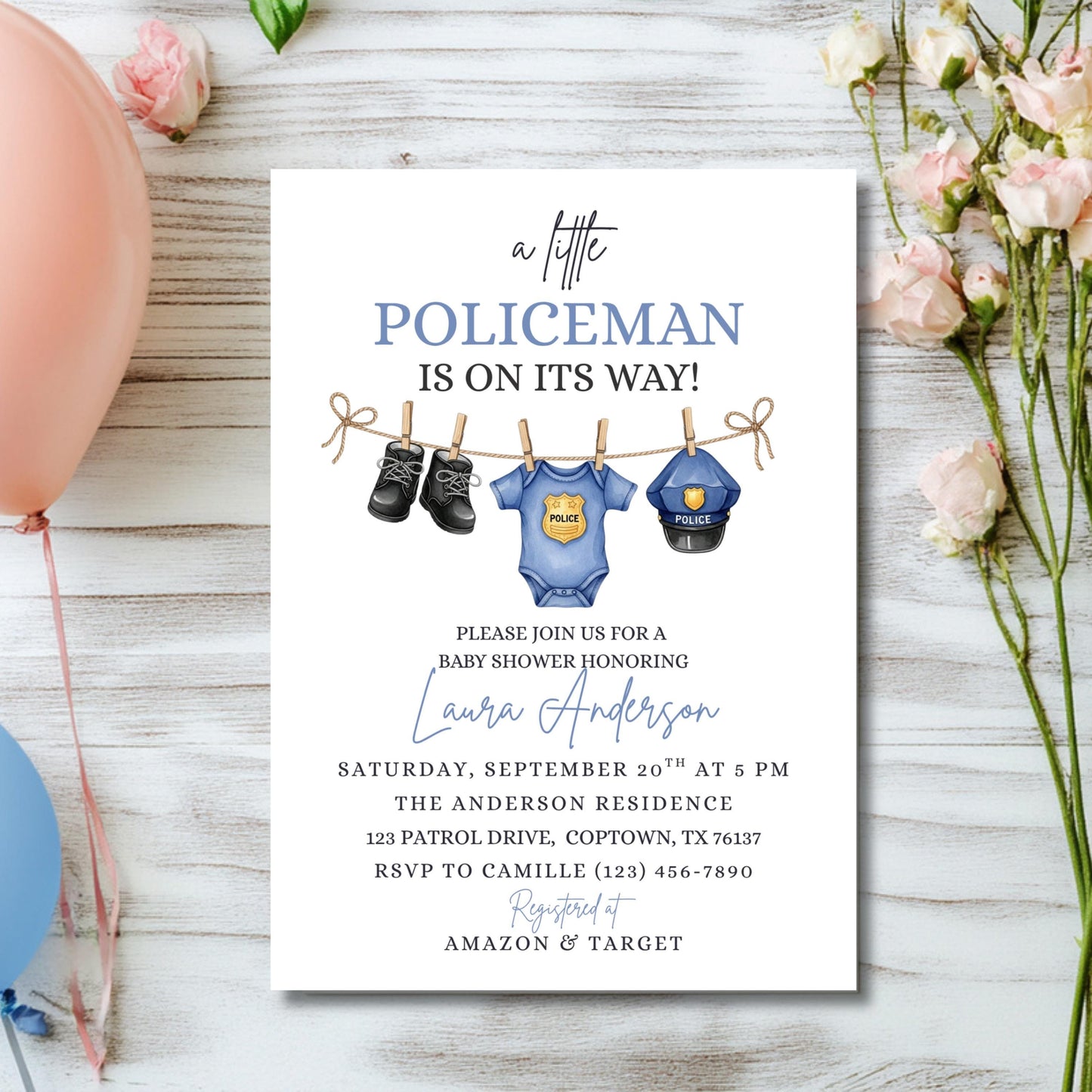 A Little Policeman Baby Shower Invitation Police Car Baby Shower Editable Police Officer Baby Invitation Gender Neutral Baby Shower Invite