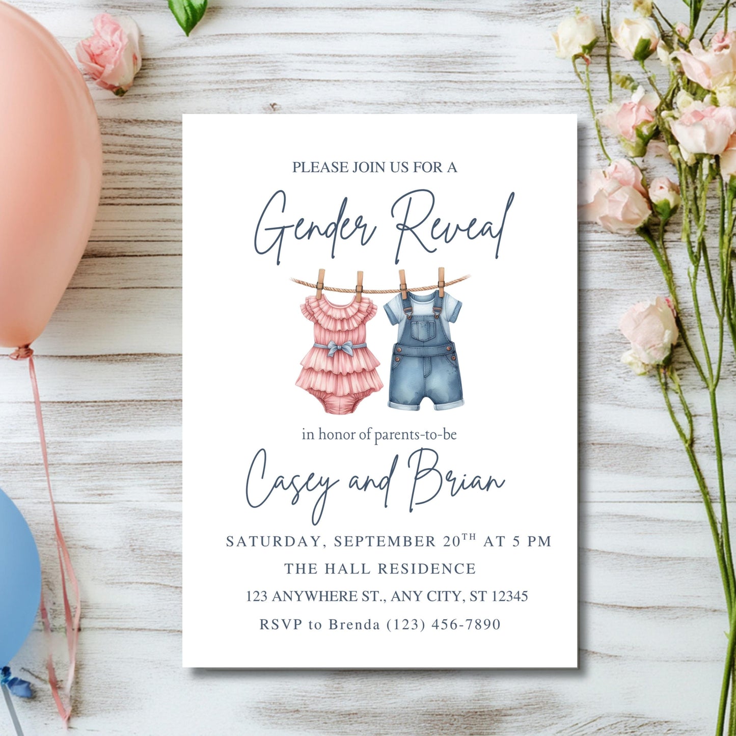 Gender Reveal Invitation Clothesline Gender Reveal Editable Download Boy or Girl Invite He or She Party Invitation Gender Reveal Party