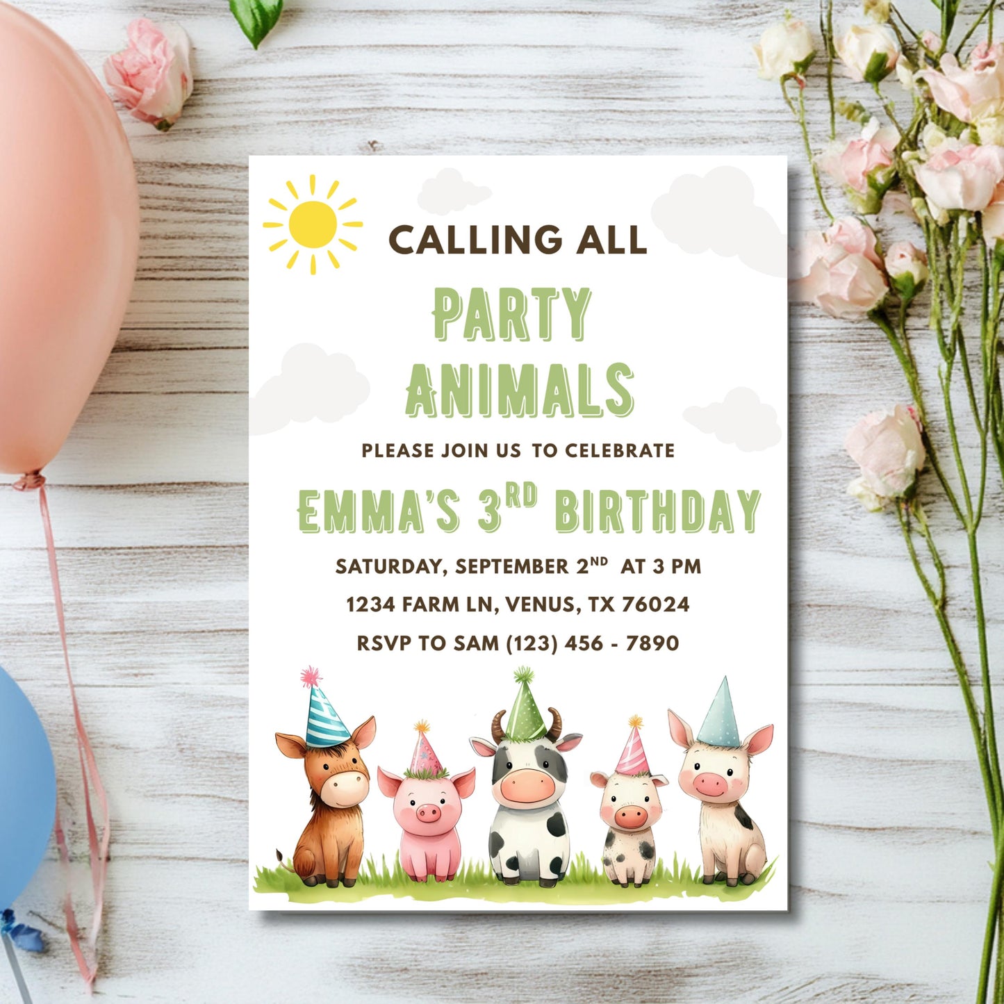 Calling All Party Animals Birthday Invitation Farm Animal Party Invite Editable Barnyard Birthday Template Instant Download Digital Invite