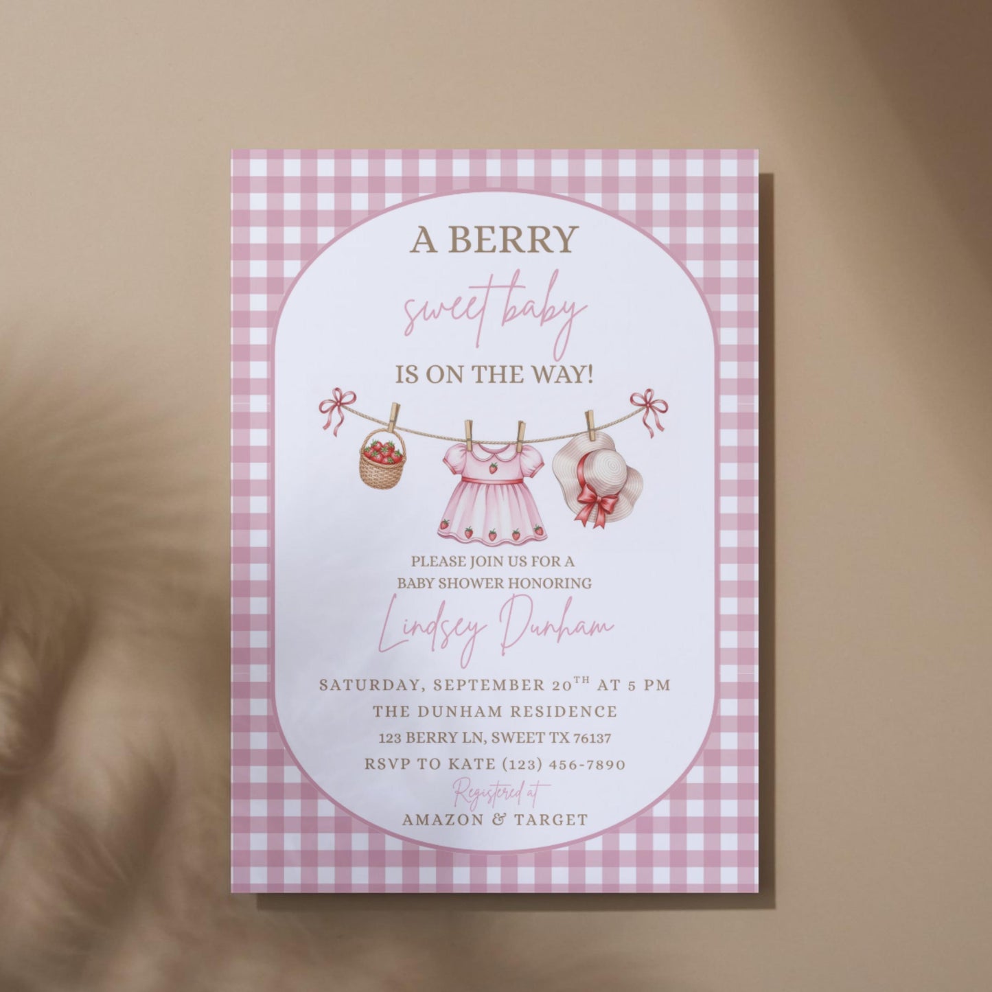 Berry Sweet Baby Shower Invitation Baby Girl Invitation Pink Baby Shower Invite Canva Template Digital Download Invite Girl Baby Shower