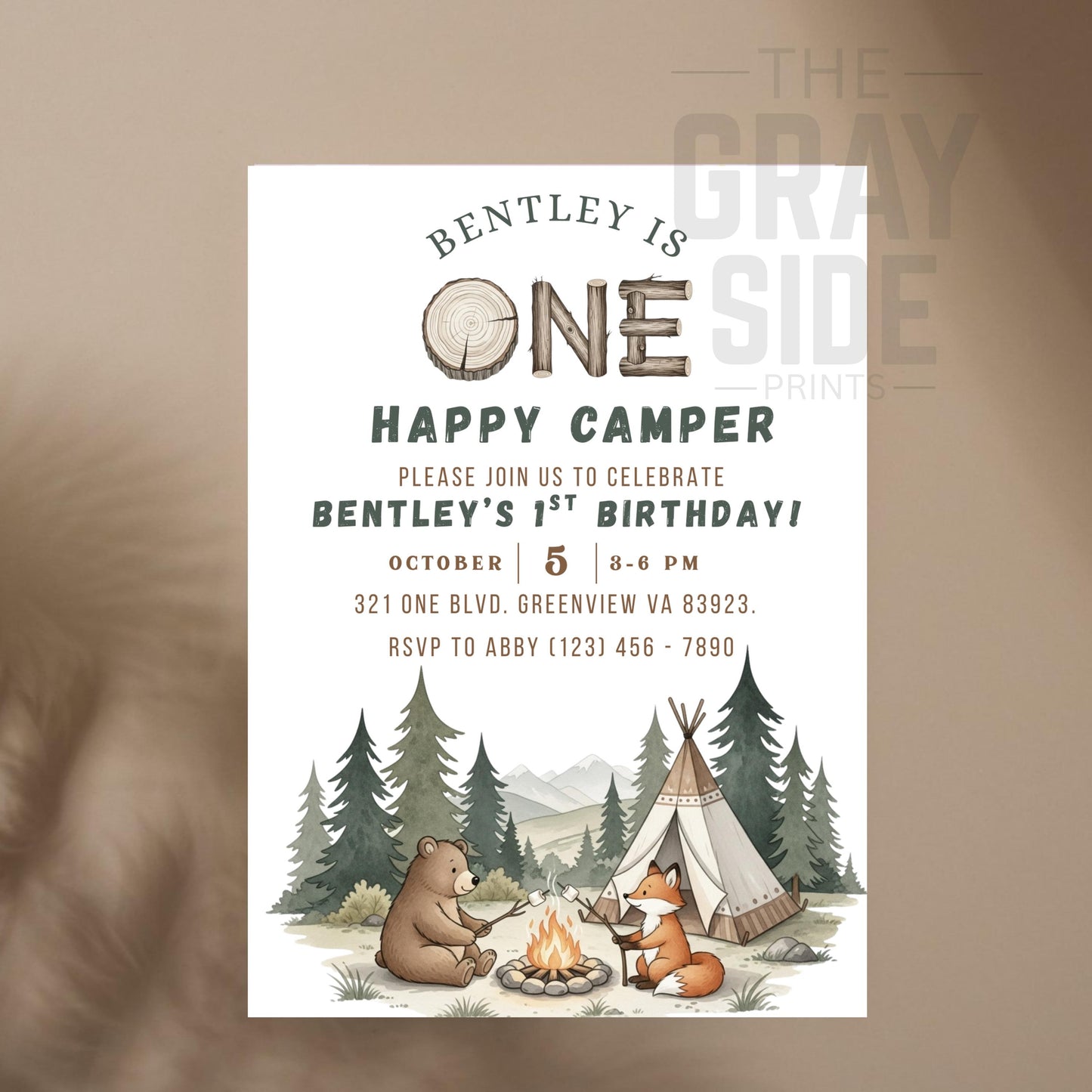One Happy Camper Birthday Invitation Gender Neutral 1st Birthday Invite 1st Birthday Party Invite Editable Template First Birthday Invite