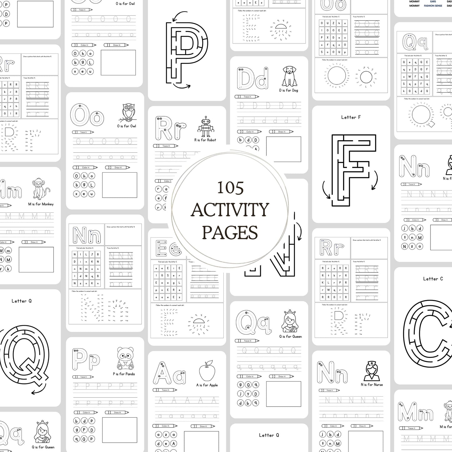 Preschool Pre-K Kindergarten Learning Bundle 100+ Pages Printable Activity Worksheets Coloring Dot To Dot Tracing Alphabet Worksheets