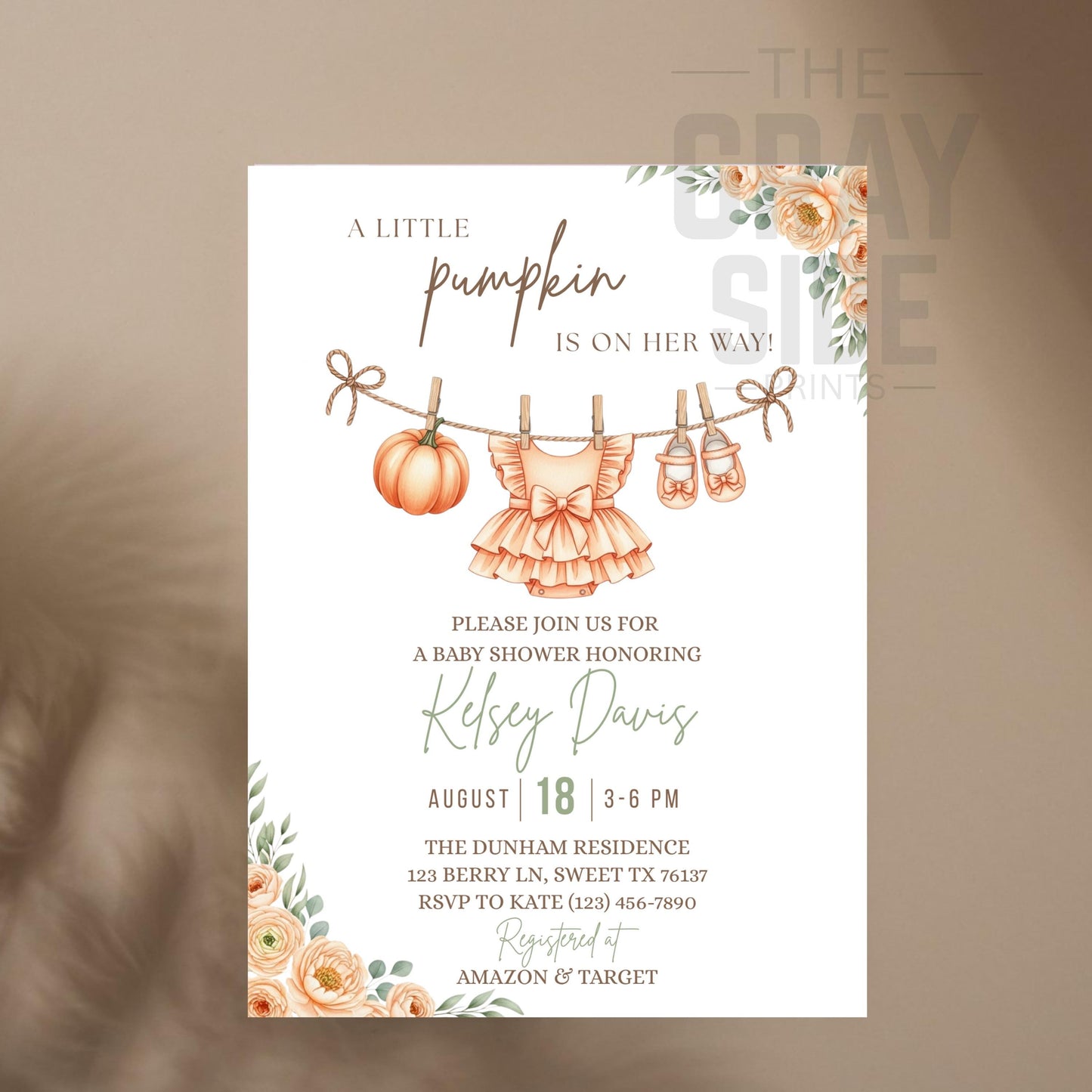 Little Pumpkin Baby Shower Invitation, Fall Baby Shower Invite, Editable Baby Shower Template, Printable Girl Baby Shower Invitation