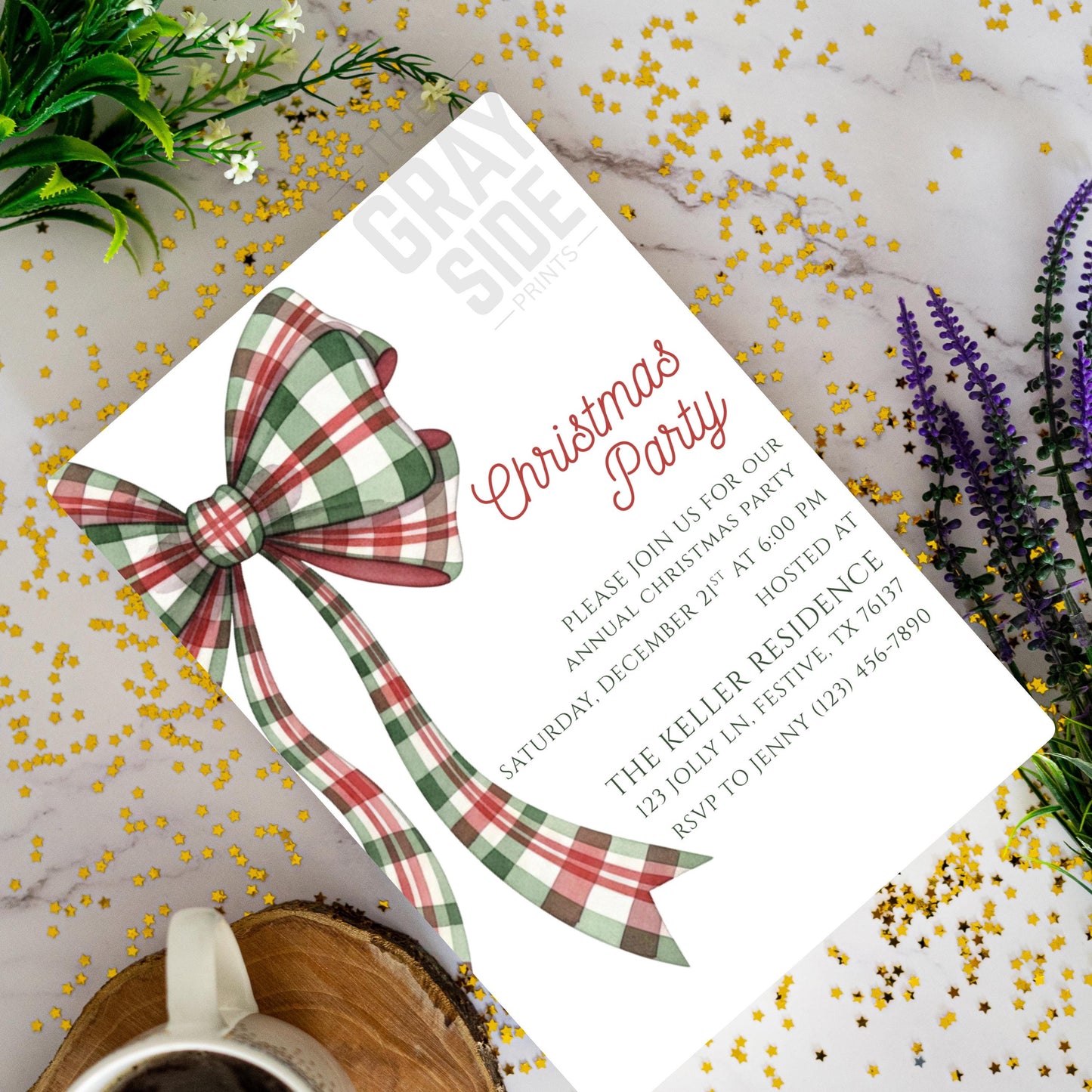 Christmas Party Invitation Christmas Plaid Bow Invite Christmas Party Template Holiday Party Digital Invite Christmas Bow Invite Download