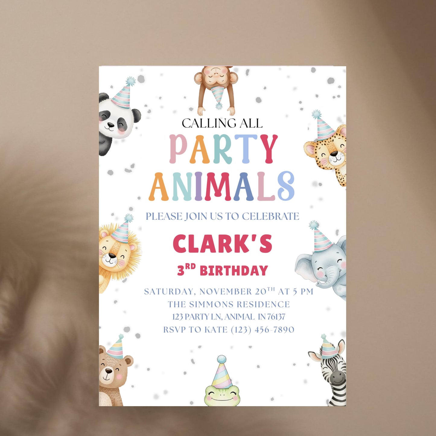 Calling All Party Animals Invitation Girls Birthday Invite Boys Birthday Invite Party Animal Kids Birthday Invite Animals Birthday Party