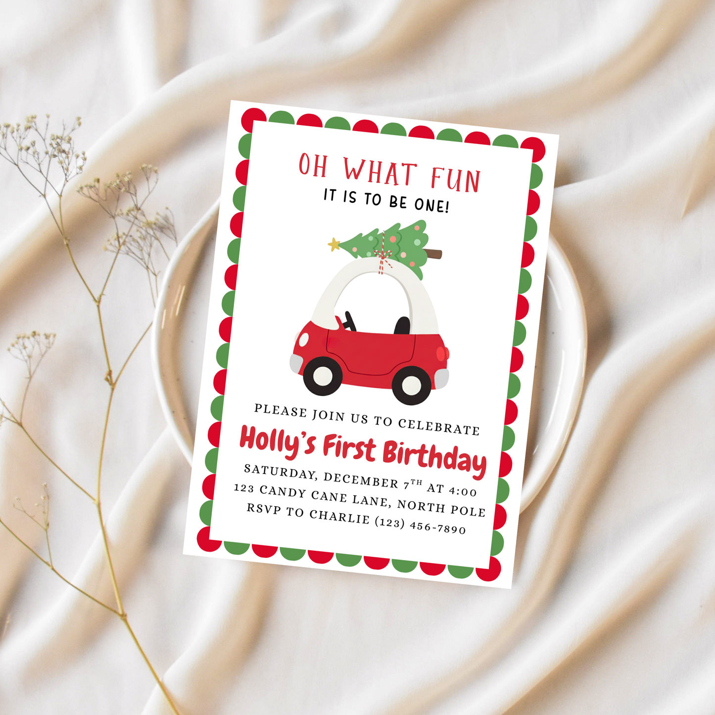 Oh What Fun It Is To Be One Birthay Invitation