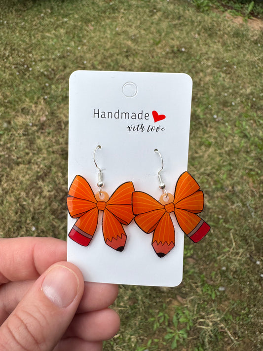 Teacher Pencil Bow Earrings