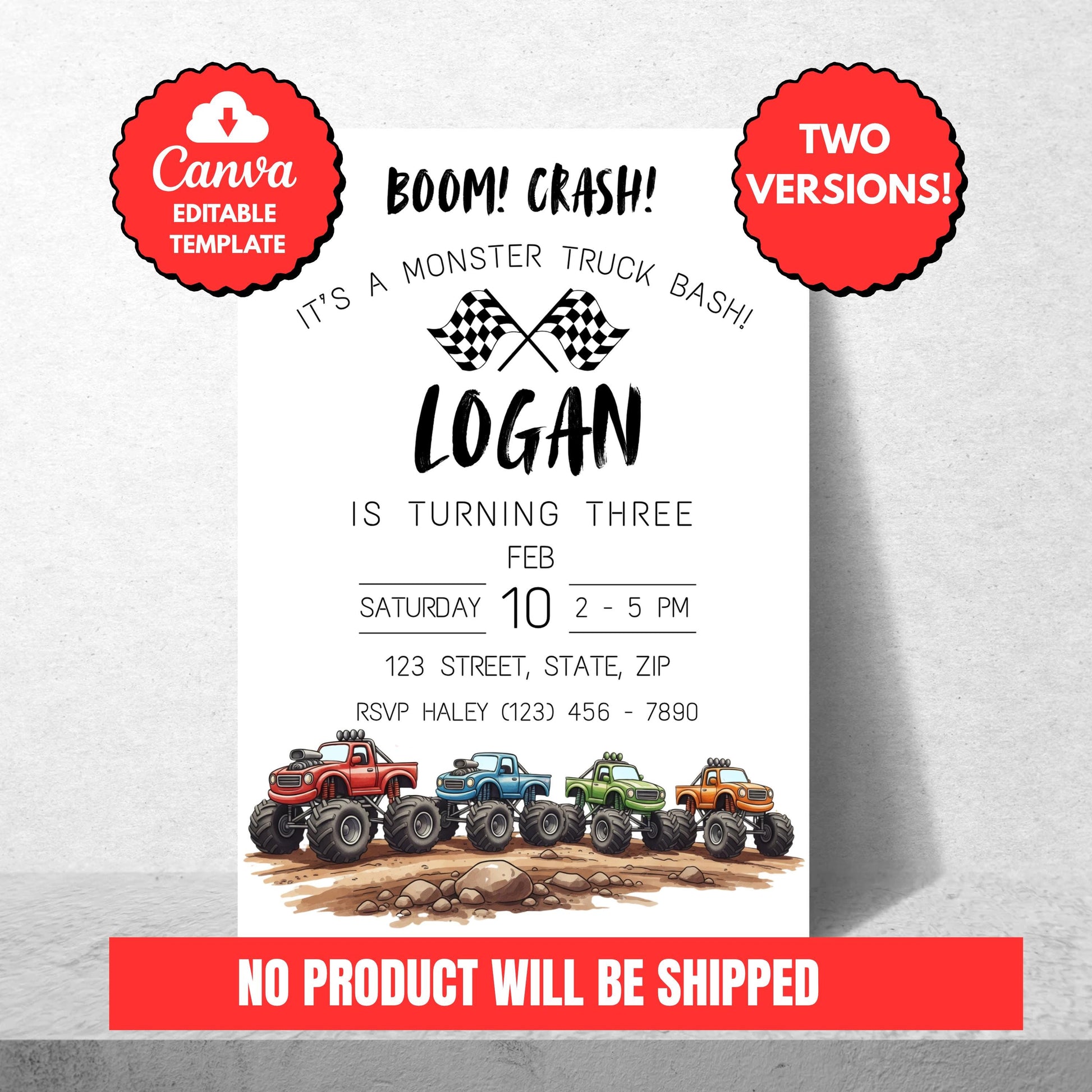 Monster Truck Birthday Invitation Editable Monster Jam Party Invite Instant Download Boys Truck Birthday Template Crush Party Theme