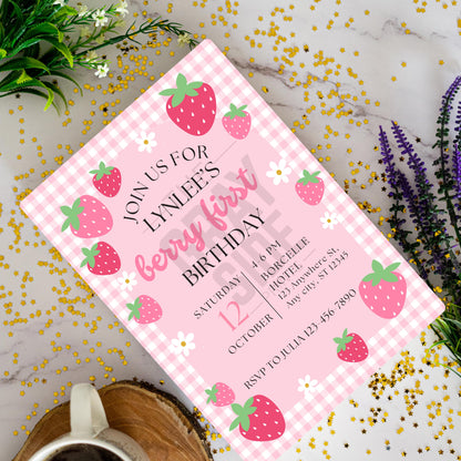 Berry First Birthday Invitation Strawberry 1st Birthday Party Invite Editable Girl Birthday Template Instant Download |Sweet One Theme