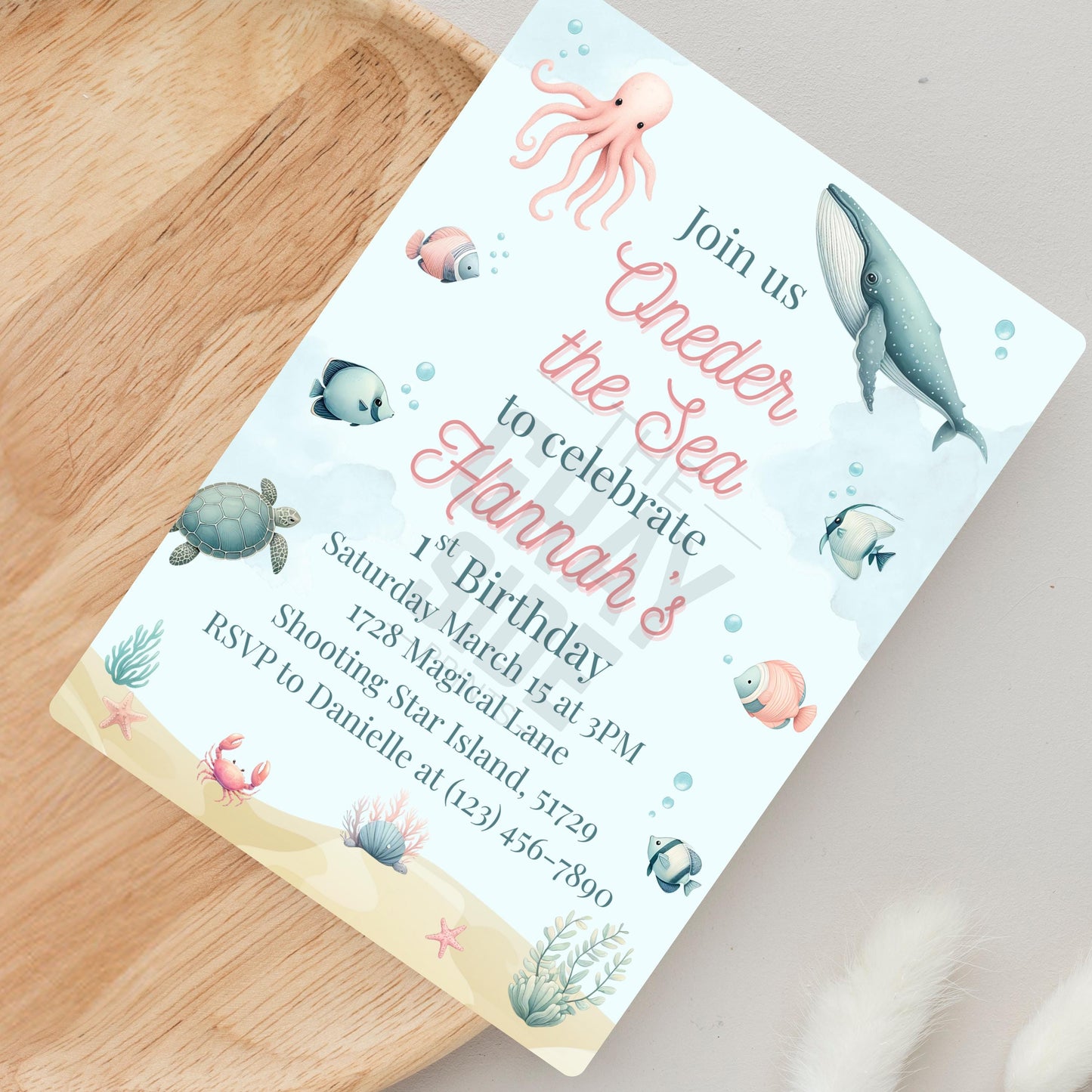 Oneder the Sea Birthday Invitation Ocean Birthday Party Invitation  Printable Ocean Animals 1st Birthday Invite Editable Template