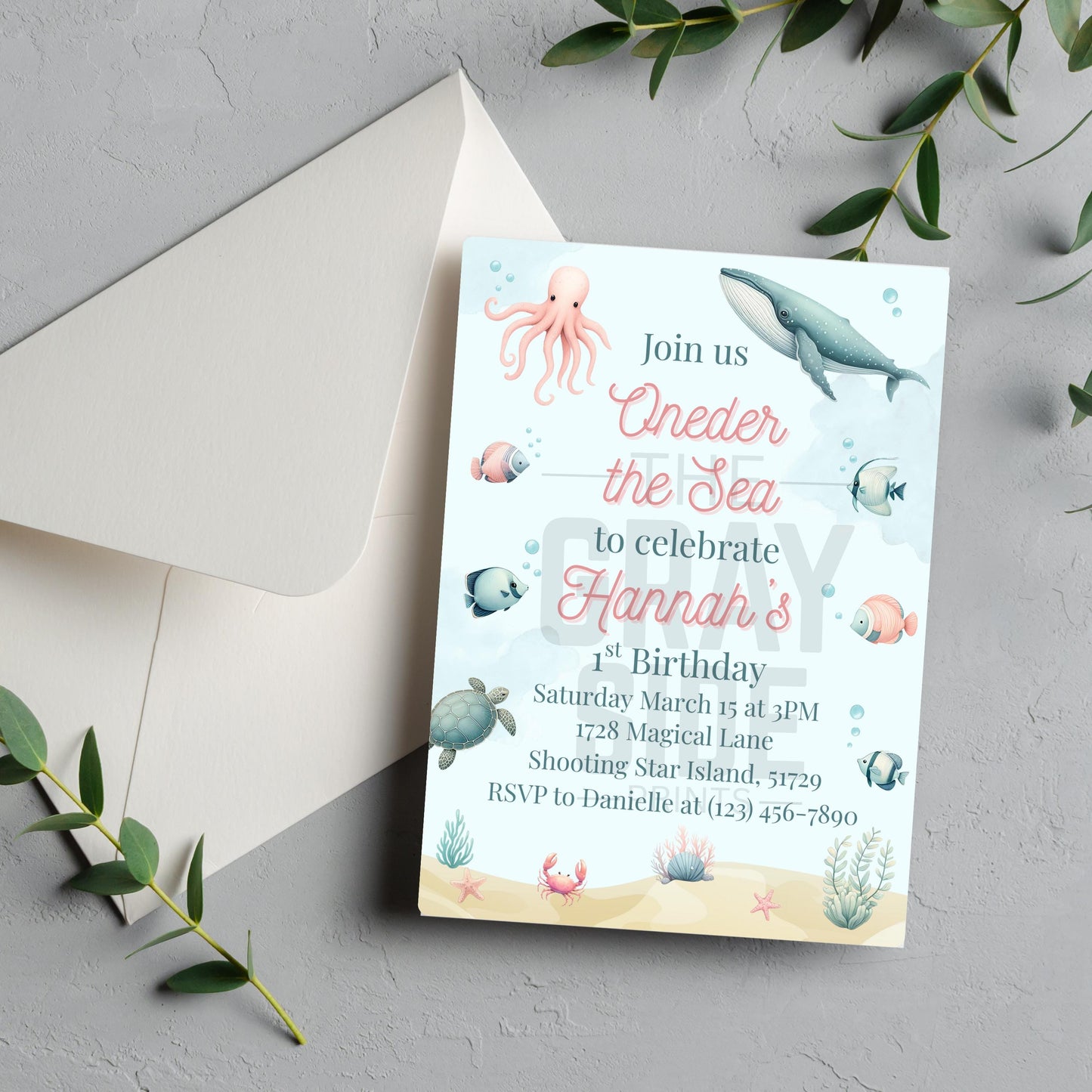 Oneder the Sea Birthday Invitation Ocean Birthday Party Invitation  Printable Ocean Animals 1st Birthday Invite Editable Template