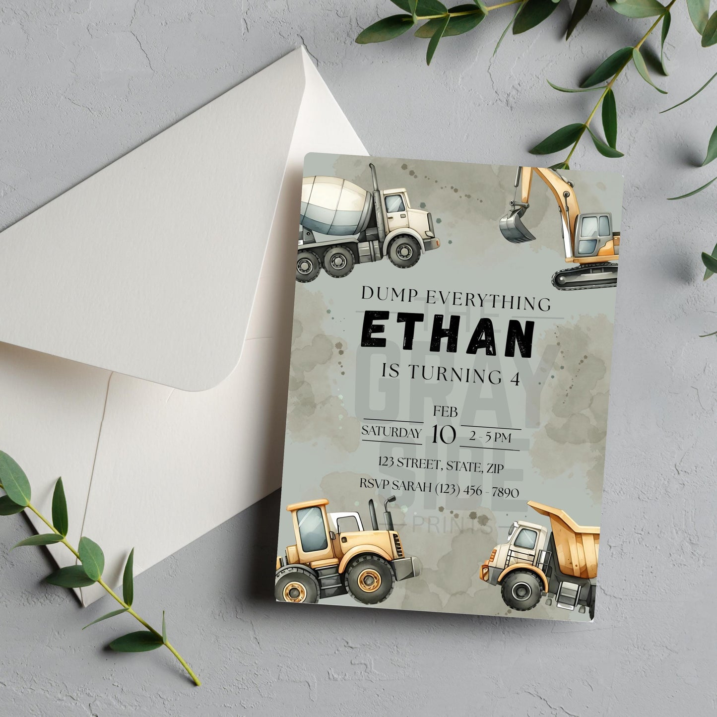 Dump Everything Birthday Invitation Construction Truck Party Invite Editable Template with Dump Trucks & Diggers Instant Download Invitation
