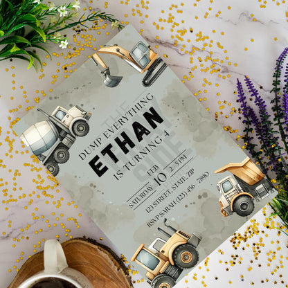 Dump Everything Birthday Invitation Construction Truck Party Invite Editable Template with Dump Trucks & Diggers Instant Download Invitation