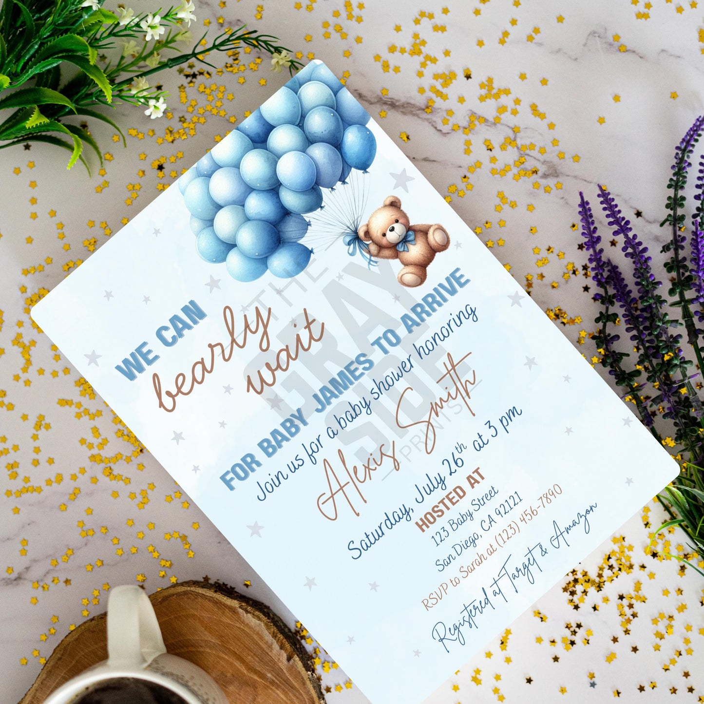We Can Bearly Wait Baby Shower Invitation Boy Blue Teddy Bear Invite Template  Editable Canva Baby Shower Instant Download Printable Invite