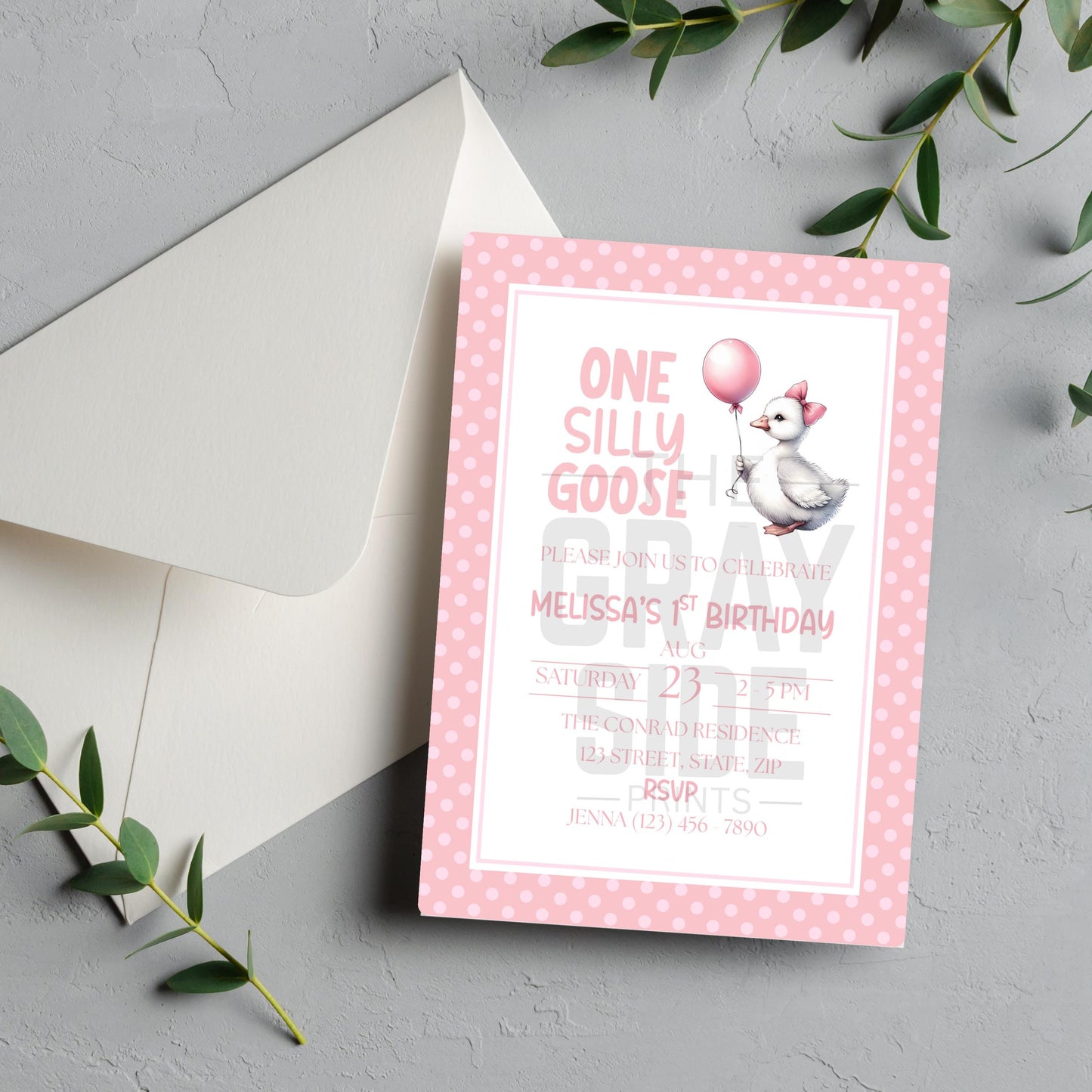 One Silly Goose Birthday Invitation 1st Birthday Party Invite Template  Editable Pink Goose Invite Canva Digital Download Printable Invite
