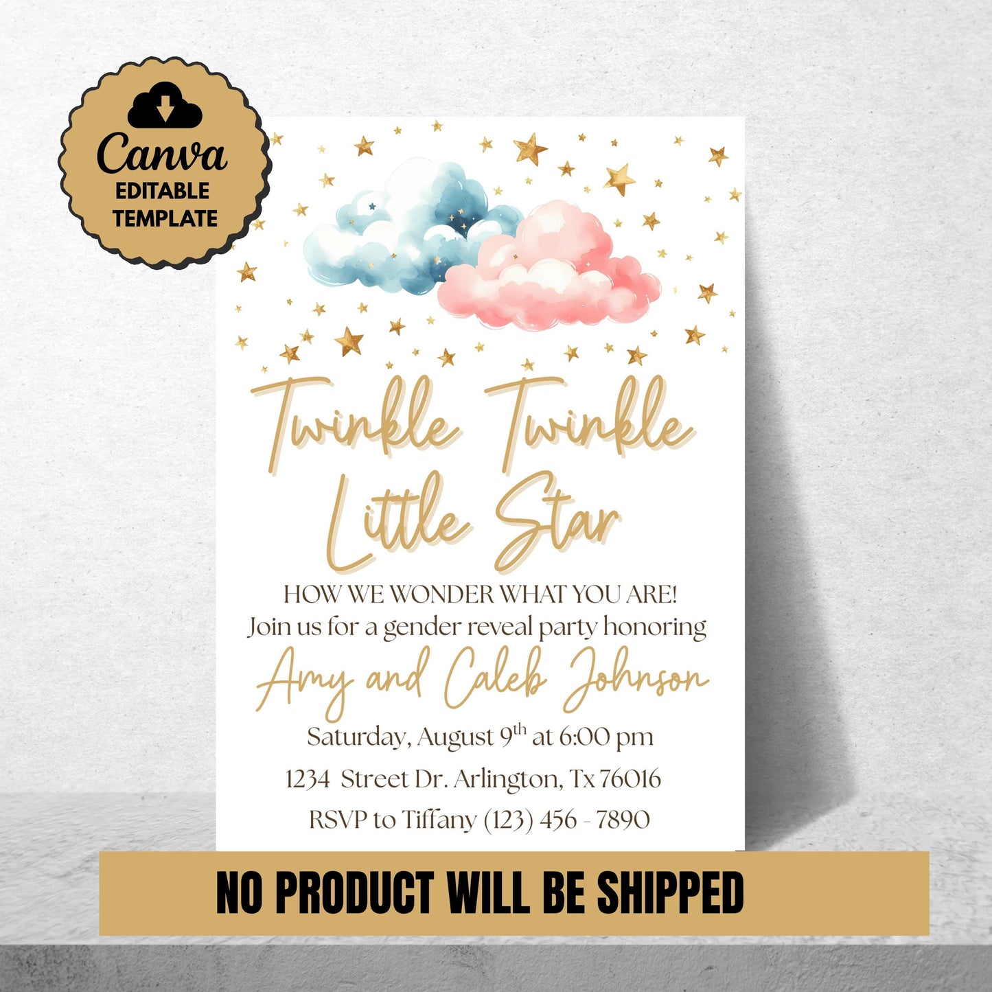 Twinkle Twinkle Little Star Gender Reveal Invitation Editable Gender Reveal Invite Boy or Girl Party Template Instant Download Printable