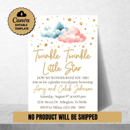Twinkle Twinkle Little Star Gender Reveal Invitation Editable Gender Reveal Invite Boy or Girl Party Template Instant Download Printable