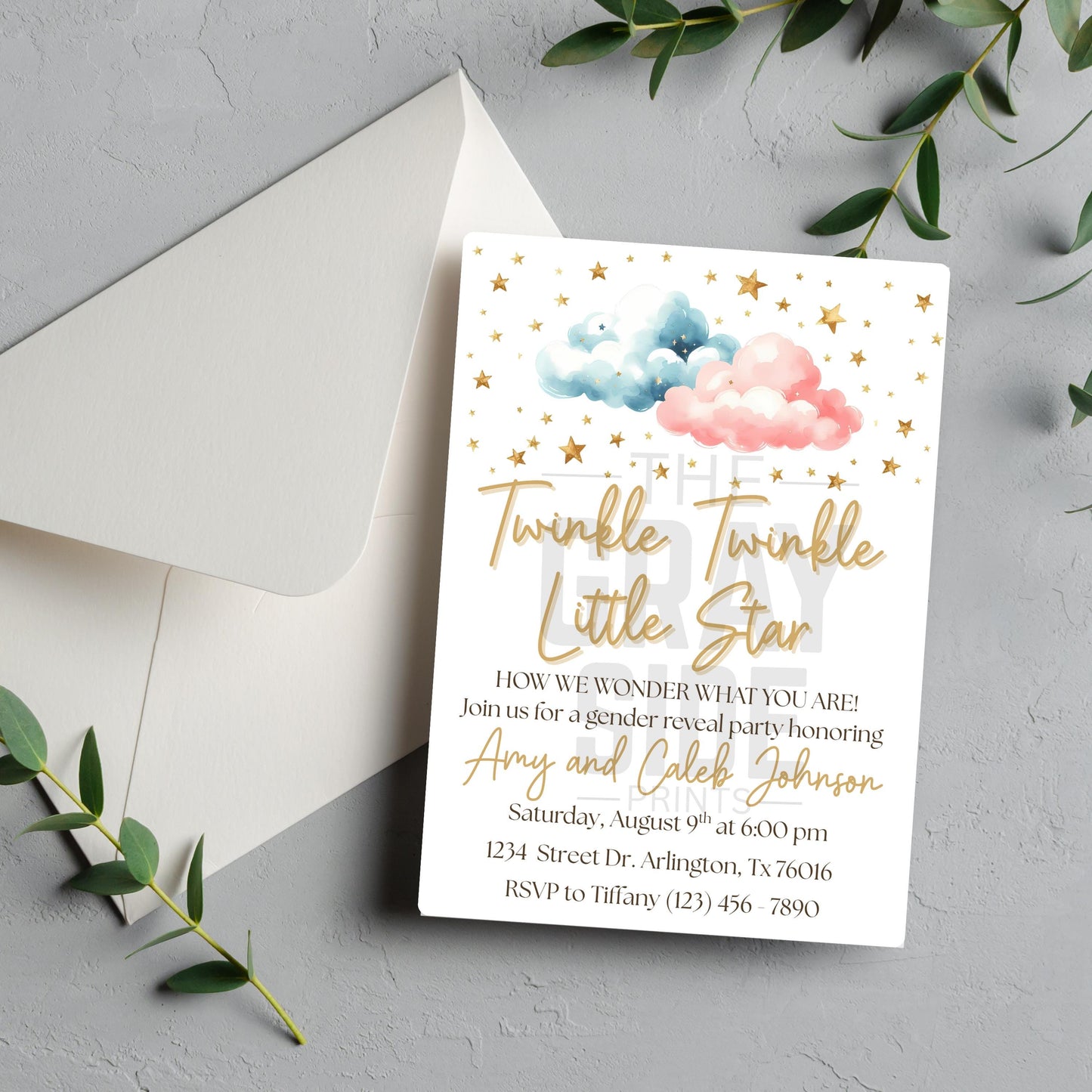 Twinkle Twinkle Little Star Gender Reveal Invitation Editable Gender Reveal Invite Boy or Girl Party Template Instant Download Printable