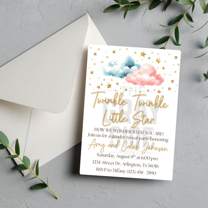 Twinkle Twinkle Little Star Gender Reveal Invitation Editable Gender Reveal Invite Boy or Girl Party Template Instant Download Printable