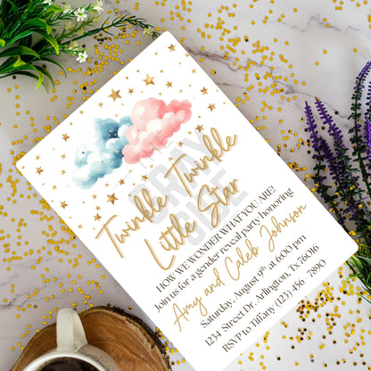 Twinkle Twinkle Little Star Gender Reveal Invitation Editable Gender Reveal Invite Boy or Girl Party Template Instant Download Printable