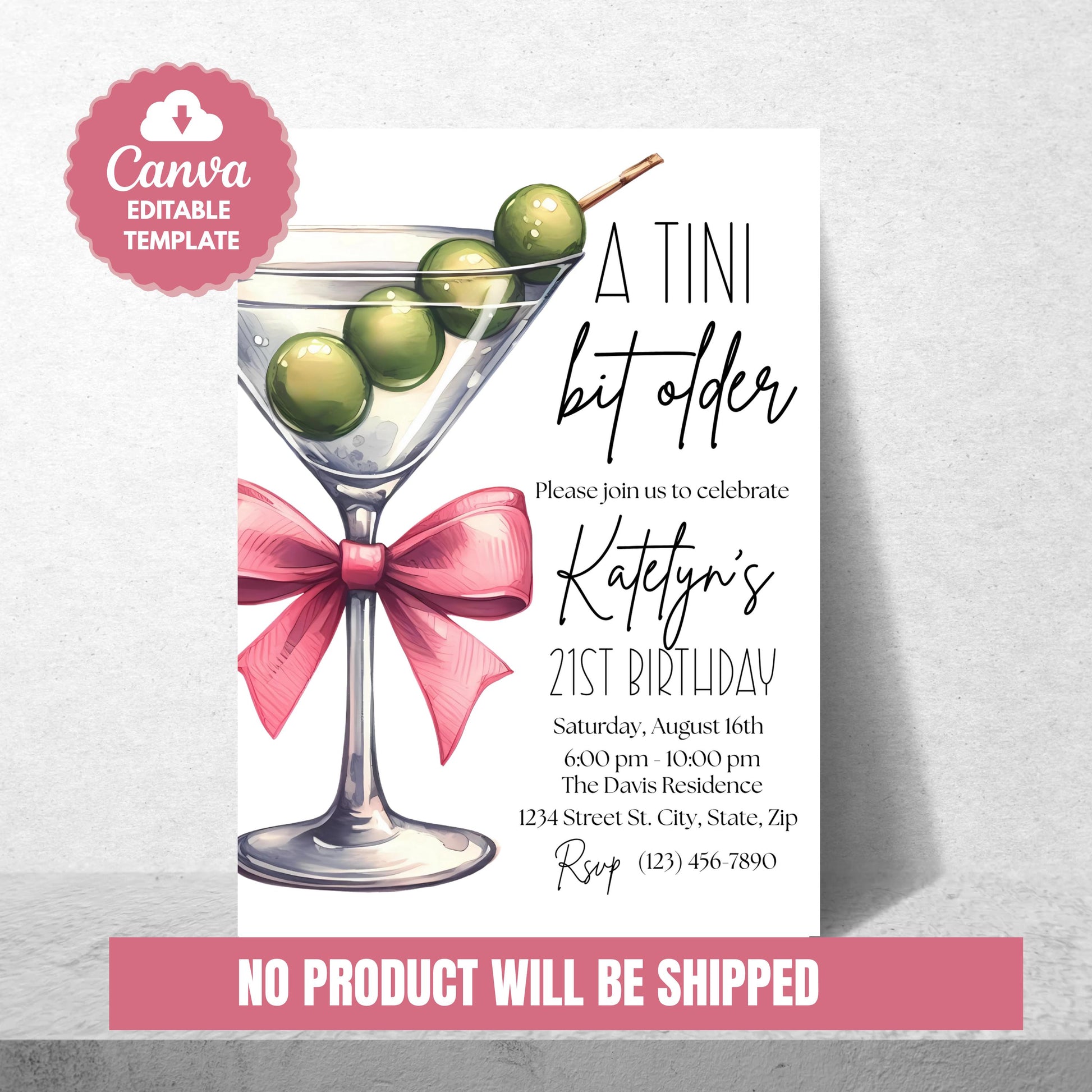 A Tini Bit Older 21st Birthday Invitation Martini Cocktail Party Invite  Editable 21st Birthday Template Instant Download  Digital Invite