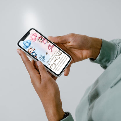 Bear Gender Reveal Invitation Boy or Girl Invite Editable Template Cute Teddy Bear Party Instant Download Printable Invite Gender Reveal