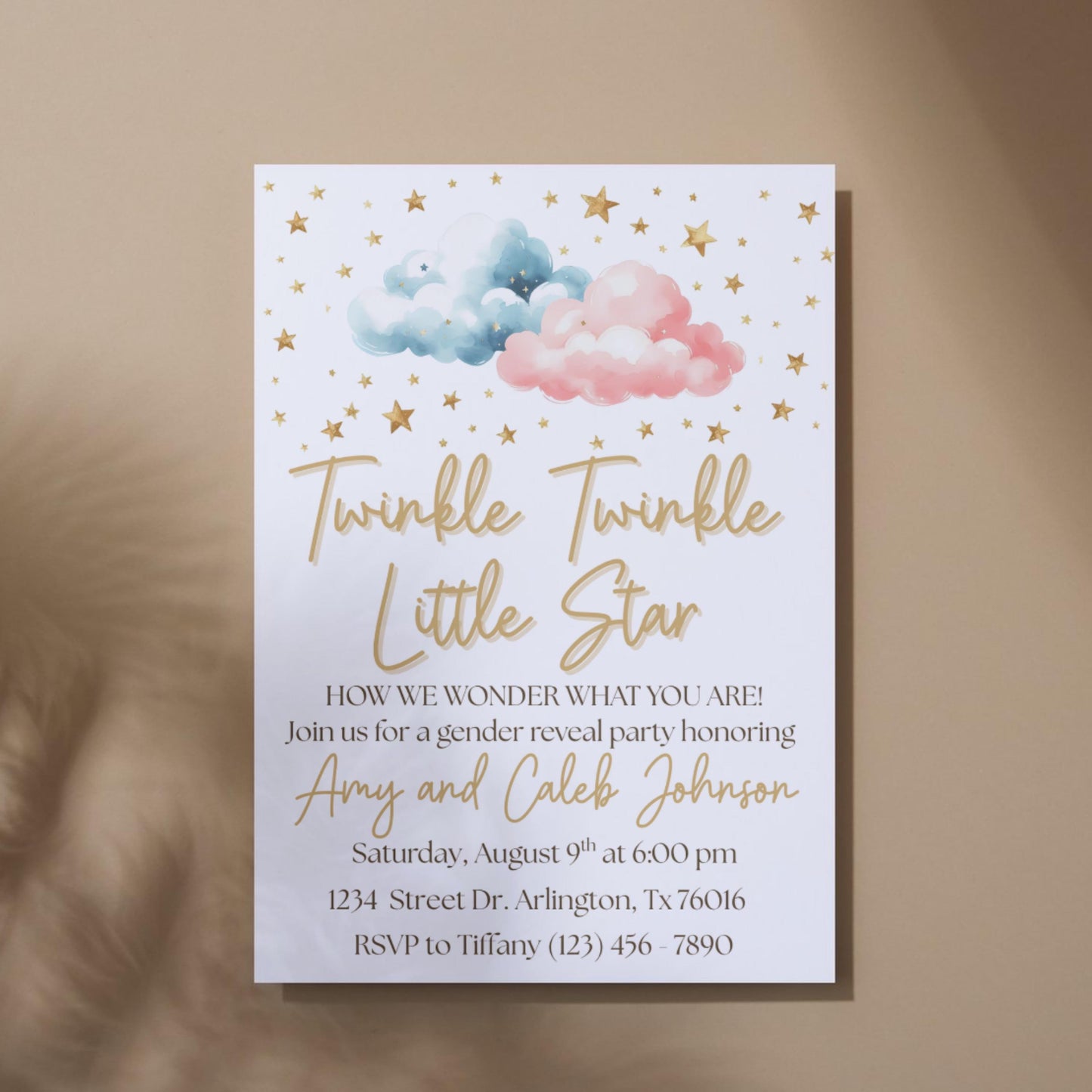Twinkle Twinkle Little Star Gender Reveal Invitation Editable Gender Reveal Invite Boy or Girl Party Template Instant Download Printable