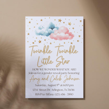 Twinkle Twinkle Little Star Gender Reveal Invitation Editable Gender Reveal Invite Boy or Girl Party Template Instant Download Printable