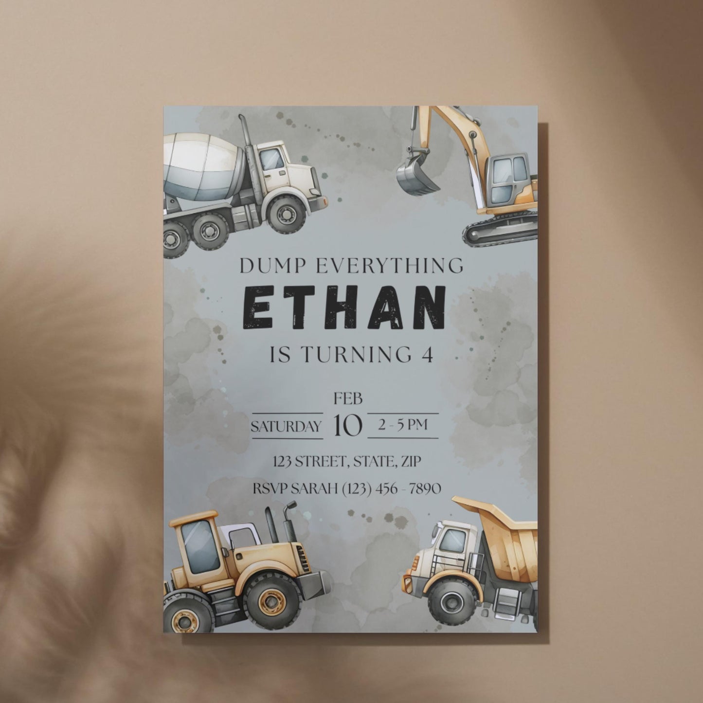 Dump Everything Birthday Invitation Construction Truck Party Invite Editable Template with Dump Trucks & Diggers Instant Download Invitation