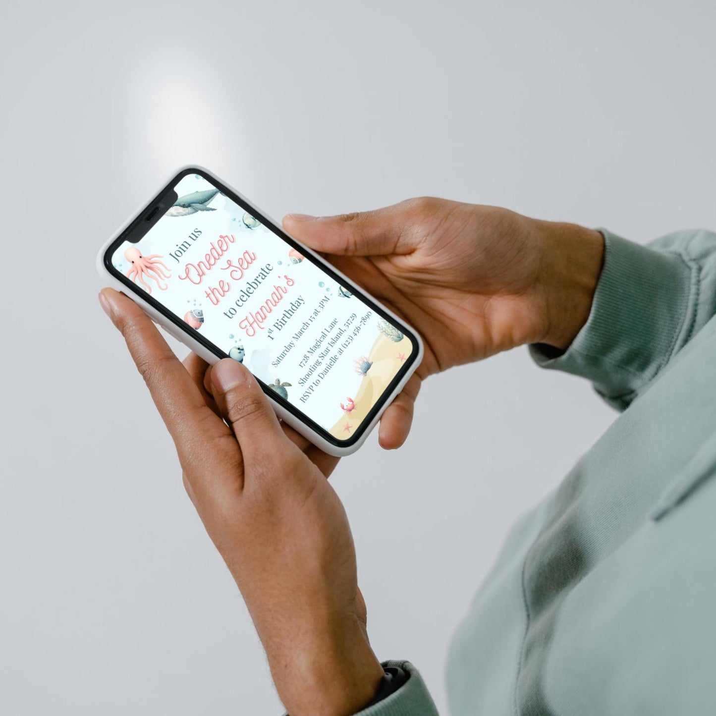 Oneder the Sea Birthday Invitation Ocean Birthday Party Invitation  Printable Ocean Animals 1st Birthday Invite Editable Template