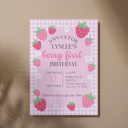 Berry First Birthday Invitation Strawberry 1st Birthday Party Invite Editable Girl Birthday Template Instant Download |Sweet One Theme