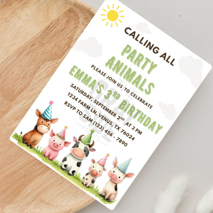 Calling All Party Animals Birthday Invitation Farm Animal Party Invite Editable Barnyard Birthday Template Instant Download Digital Invite