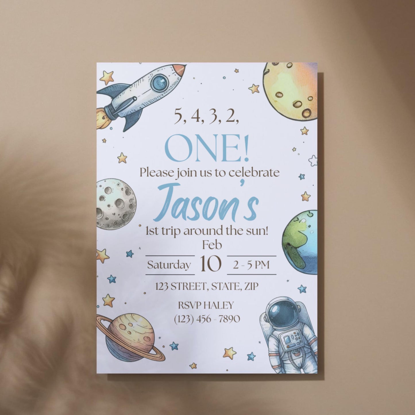 First Trip Around the Sun Birthday Invitation 1st Birthday Space Party Invite Editable Outer Space Template Instant Download Canva Template