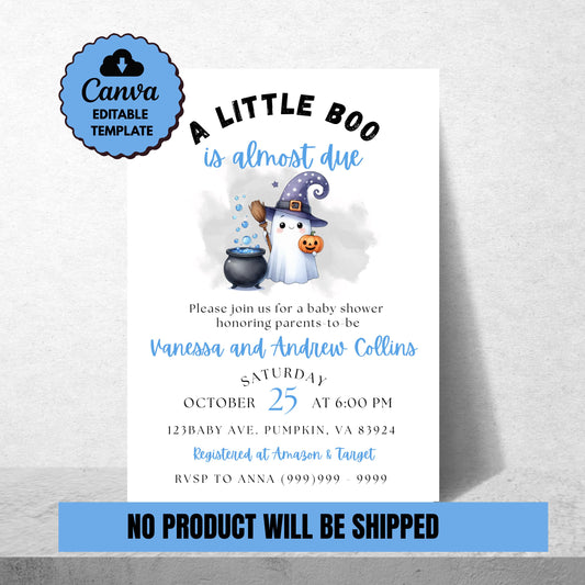Little Boo Baby Shower Invite October Boy Baby Shower Digital Invitation Printable Halloween Baby Shower Digital Download October Baby