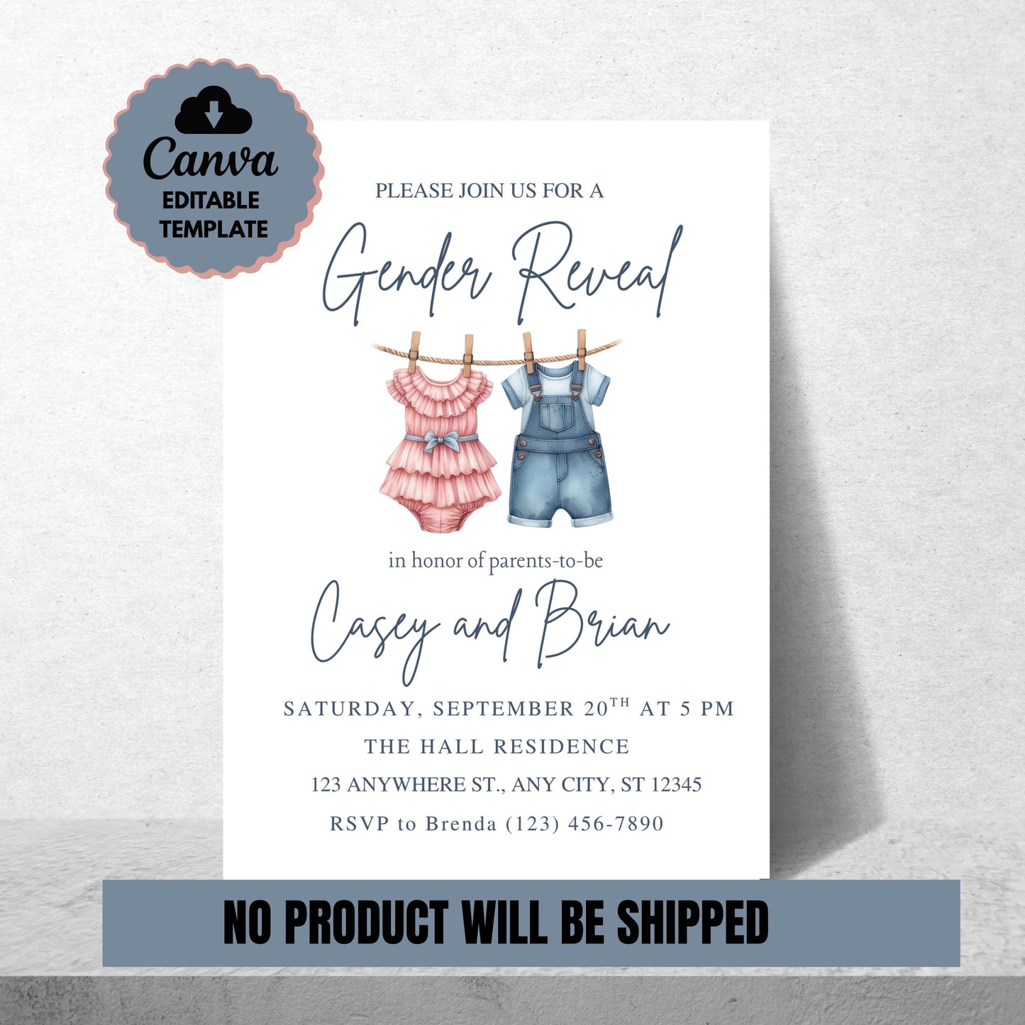 Gender Reveal Invitation Template for Gender Reveal Editable Download Boy or Girl Invite He or She Party Invitation