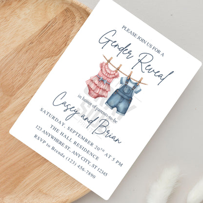 Gender Reveal Invitation Clothesline Gender Reveal Editable Download Boy or Girl Invite He or She Party Invitation Gender Reveal Party