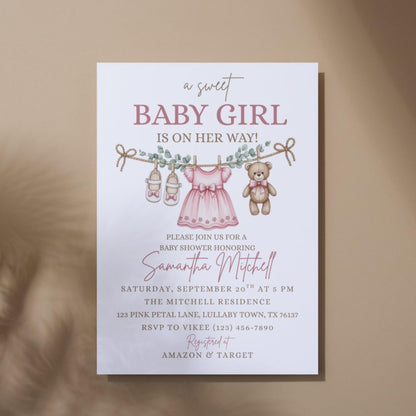 Boho Girl Baby Shower Invitation Boho Baby Invite Editable Instant Download Digital Invitation Girl Baby Shower Sweet Baby Girl Invite