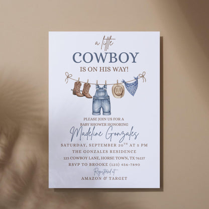 Cowboy Baby Shower Invitation Template little Cowboy Is On The Way Invite Cowboy Baby Shower Digital Download Baby Shower Template Boy Baby