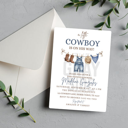 Cowboy Baby Shower Invitation Template little Cowboy Is On The Way Invite Cowboy Baby Shower Digital Download Baby Shower Template Boy Baby
