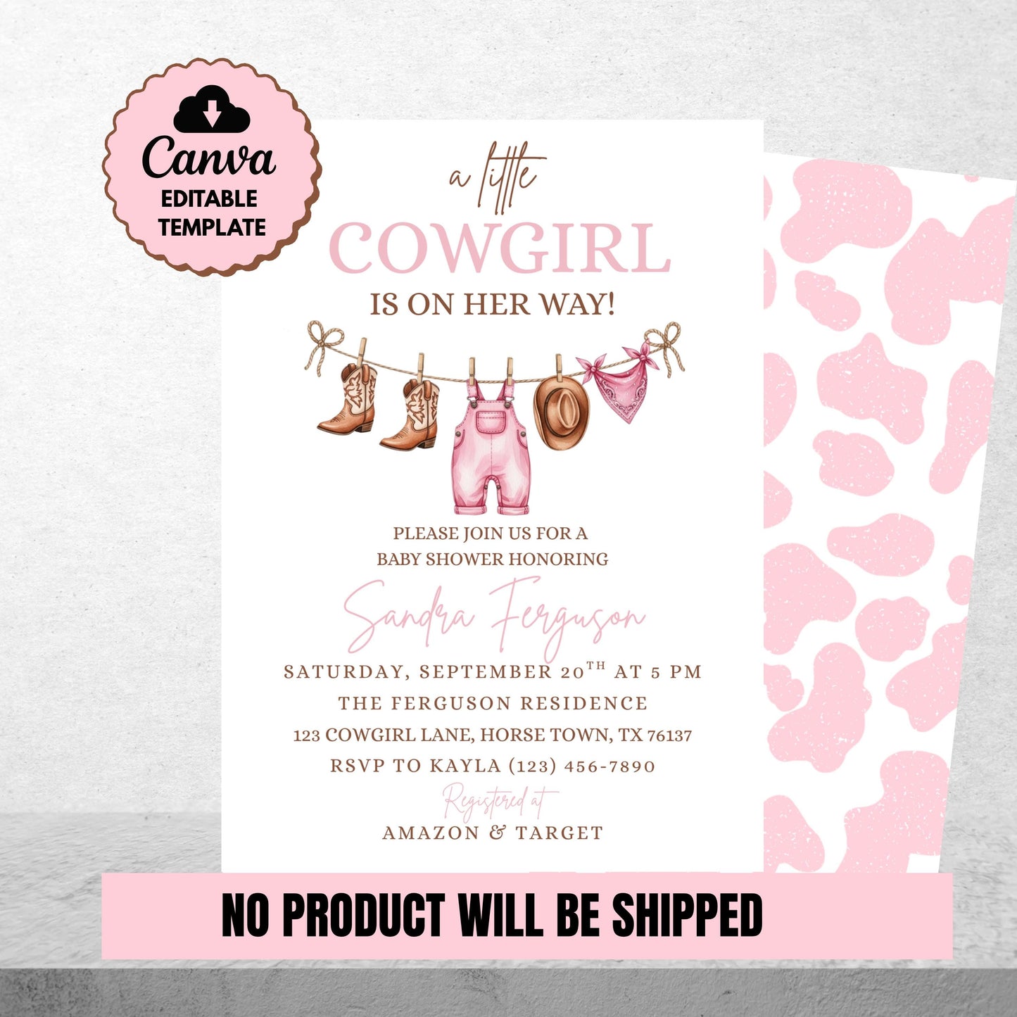 Pink Cowgirl Baby Shower Invitation Template Baby Shower Invite A Little Cowgirl is on the Way Invite  Western Baby Shower Girl Baby Shower