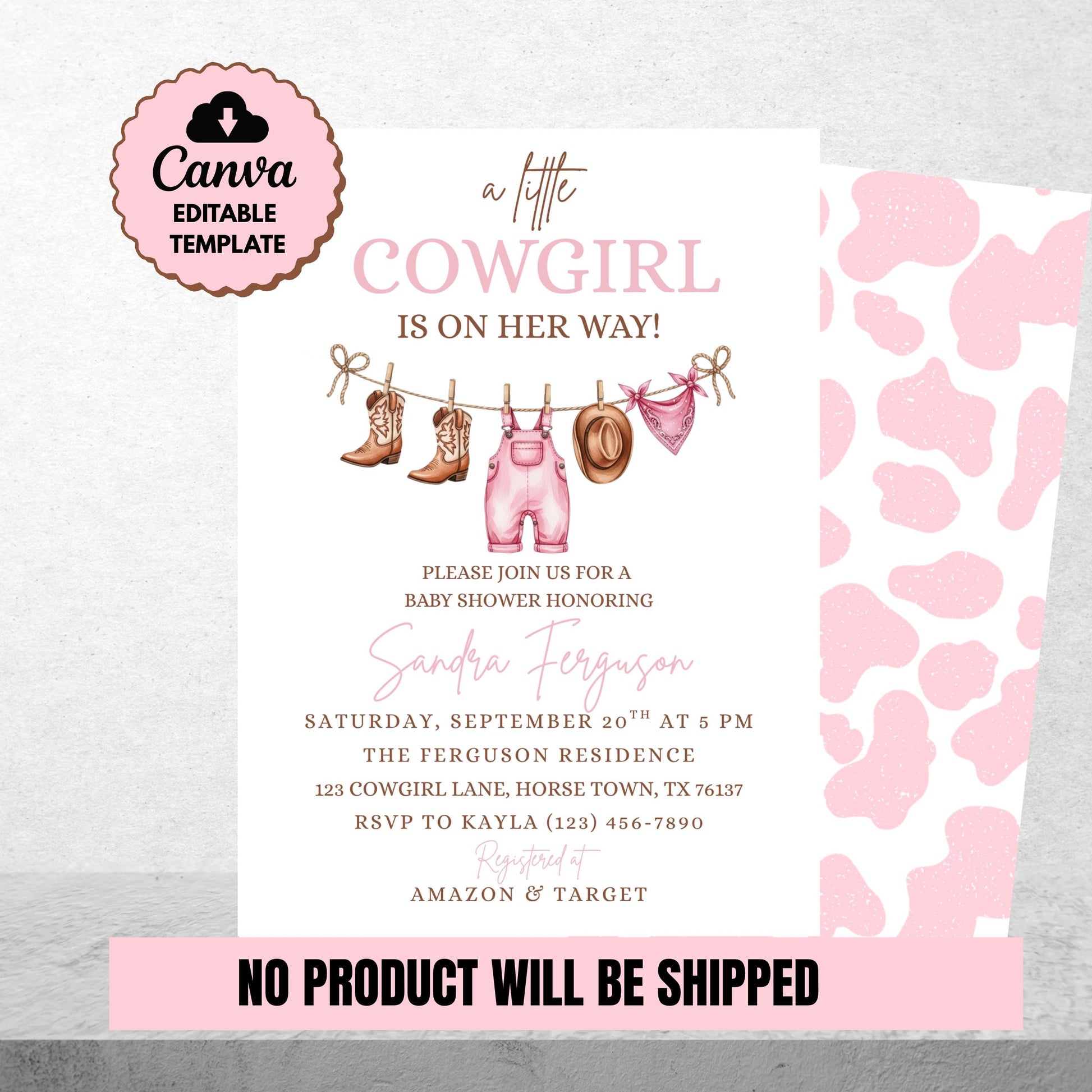 Pink Cowgirl Baby Shower Invitation Template Baby Shower Invite A Little Cowgirl is on the Way Invite  Western Baby Shower Girl Baby Shower