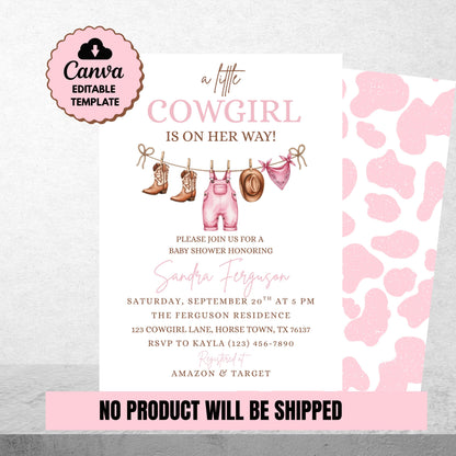 Pink Cowgirl Baby Shower Invitation Template Baby Shower Invite A Little Cowgirl is on the Way Invite  Western Baby Shower Girl Baby Shower