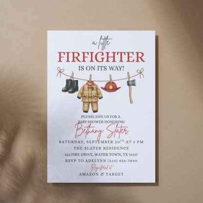 A Little Firefighter Baby Shower Invitation Fire Truck Baby Shower Fireman Invite Gender Neutral Invite Boy Baby Shower Girl Baby Shower