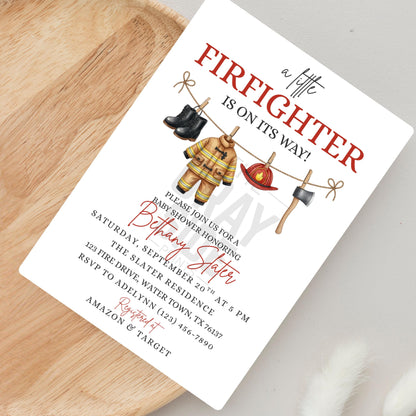 A Little Firefighter Baby Shower Invitation Fire Truck Baby Shower Fireman Invite Gender Neutral Invite Boy Baby Shower Girl Baby Shower
