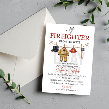 A Little Firefighter Baby Shower Invitation Fire Truck Baby Shower Fireman Invite Gender Neutral Invite Boy Baby Shower Girl Baby Shower