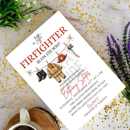 A Little Firefighter Baby Shower Invitation Fire Truck Baby Shower Fireman Invite Gender Neutral Invite Boy Baby Shower Girl Baby Shower